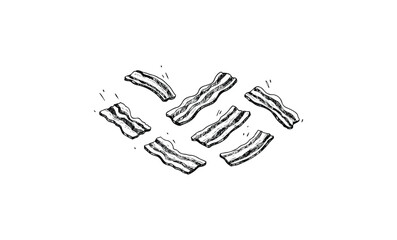 Obraz premium Six hand-drawn strips of bacon illustration with rustic details. Vector retro hand drawn illustration