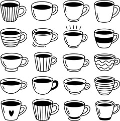 Collection of Hand-Drawn Coffee Cups A Vector Illustration of Various Mug Styles and Designs