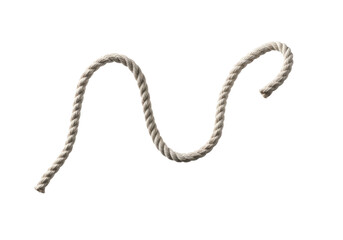 Thick unbleached cotton cord, light beige, with visible fibers, forming an abstract, unfurling loop, floating diagonally on a transparent background, serene minimalist art concept