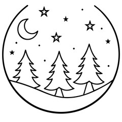 Fototapeta premium Starry Night Over Forest Line Art