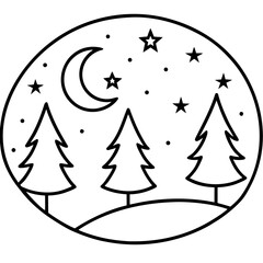 Fototapeta premium Starry Night Over Forest Line Art