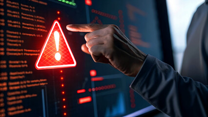 Expert analyzes critical cybersecurity threat on futuristic digital interface, highlighting urgent...