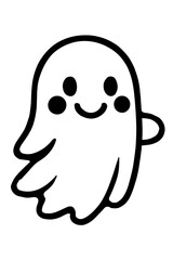Adorable Smiling Cartoon Ghost Illustration: A friendly, kawaii, simple, cheerful apparition for Halloween decor, kids' projects, spooky season designs, cute digital art, and playful ghost themes.
