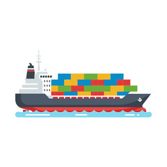 Cargo Ship Transporting Containers on Water, Illustration, Marine Environment, Side View, Commercial Concept