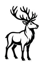 Obraz premium Majestic Black and White Deer Stag Elk Silhouette Vector Illustration with Grand Antlers, Symbolizing Strength, Wildness, and Nature's Beauty. Ideal for Wildlife Art, Hunting Logos, Rustic Decor, and 