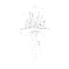 Cityscape skyline art print black and white abstract urban design modern architecture drawing illustration 100
