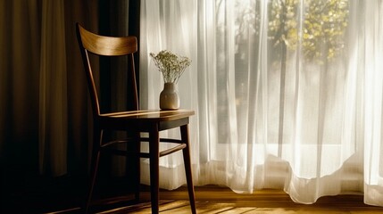 Sunlit Room with Wooden Chair