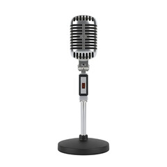 Fototapeta premium Classic retro microphone on a stand isolated for studio recording and live performance transparent background