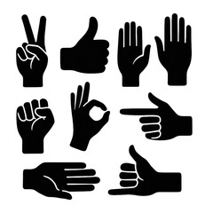 Fototapeta premium Collection of silhouette hand gestures representing various meanings and communication symbols silhouette
