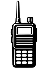 Obraz premium Black and white vector illustration of a classic two-way radio with an antenna, screen, and keypad, perfect for communication, emergency, security, and outdoor activities, essential for clear, reliabl