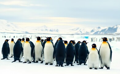 Obraz premium Wild Penguin Group Standing on Antarctic Ice
