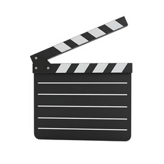 Classic cinema clapperboard open for filming action hollywood movie production industry transparent background