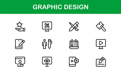 Vector Icons Collection for Graphic Design Including Brushes, Palettes, Typography, and Creative Tools Perfect