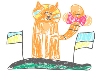 Children's drawing with wax crayons, pastels
