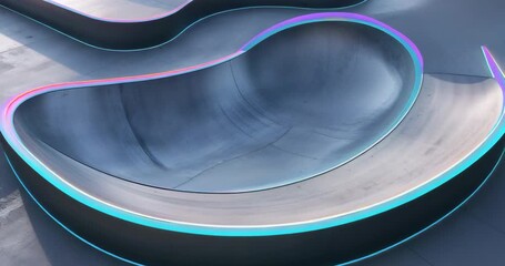 Cycling concrete skate ramp bowl through neon color shifts at skate park, fueled by LED strip - Powered by Adobe