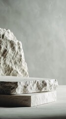 Minimalist composition with rough natural stone slabs on neutral textured background
