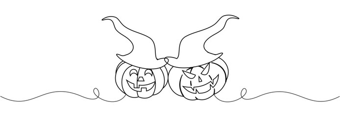 line art of pumpkins and halloween hats