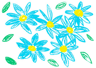 Children's drawing with wax crayons, pastels