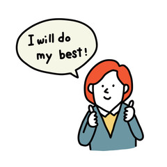 ベストを尽くします！と努力を伝える女性のイラスト