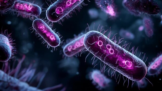 Exploring various viruses under a microscope with intricate details and vibrant colors