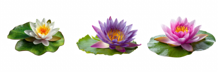 Water Lily Lotus Flower Blossomon With Leaf Set Transparent Background PNG