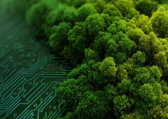 Hybrid Microchip Circuitry, Organic and Digital Seamless Blend, Nature Meets Technology Concept, Smooth Symmetrical Design, Futuristic Bio-Tech Visualization