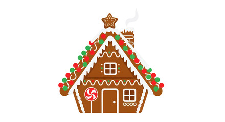 Festive Gingerbread House Decorated with Colorful Icing and Candy.