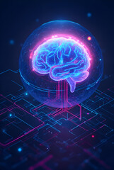 Digital Transformation Brain with Futuristic AI Microchip Illustration.