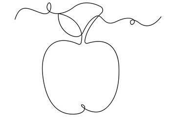 One line continuous apple fruit drawing vegan outline minimal vector illustration
