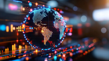 Abstract Digital Globe Global Connectivity and Data Flow Visualization