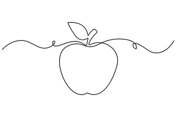 One line continuous apple fruit drawing vegan outline minimal vector illustration
