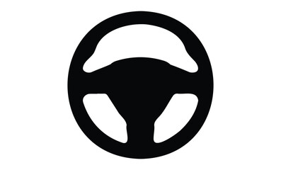 Simple black and white steering wheel icon for automotive design and interfaces. Vector retro hand drawn illustration