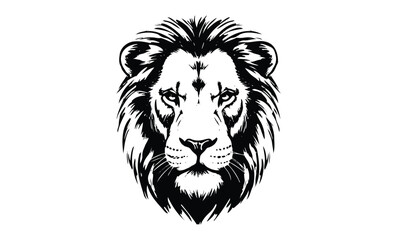 Obraz premium Bold black and white lion head illustration with fierce expression. Vector retro hand drawn illustration