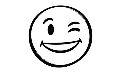 Fototapeta premium Cheerful winking smiley face expressing joy and playfulness. Vector retro hand drawn illustration