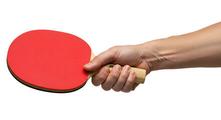 Holding ping pong paddle in hand ready to play game