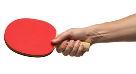 Holding ping pong paddle in hand ready to play game