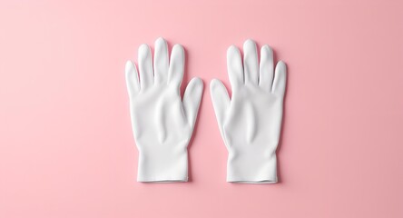 Obraz premium White gloves neatly arranged on a soft pink surface.