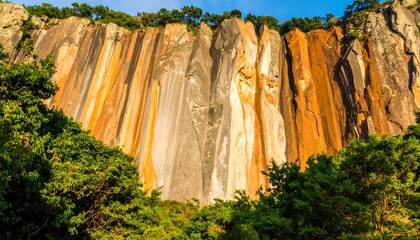 Colorful rock face in a valley