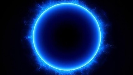 4K sci-fi 3D render of glowing blue energy sphere with electric discharges on black background - Powered by Adobe