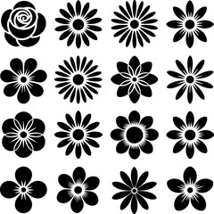 Fototapeta premium 16 Black and White Flower Silhouettes Printable Clipart for Crafts and Designs