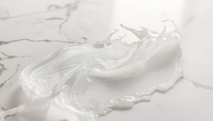 Creamy White Lotion Splashing on Marble Surface for Beauty Product Promotion