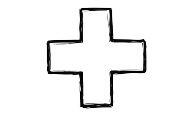 Obraz premium Hand-drawn black and white sketch of a bold cross symbol design. Vector retro hand drawn illustration