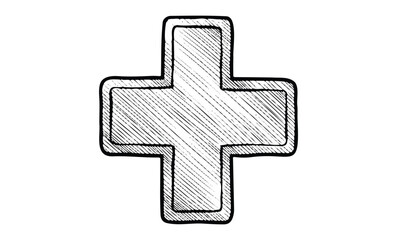 Obraz premium Hand-drawn sketch of black cross symbol with shaded lines. Vector retro hand drawn illustration