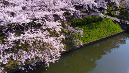 Cherry blossoms over a canal