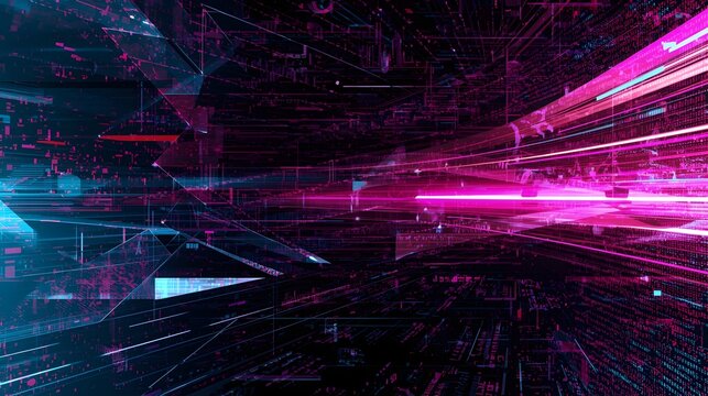 Abstract blue technology background with digital binary code and glowing cyberspace elements - Powered by Adobe