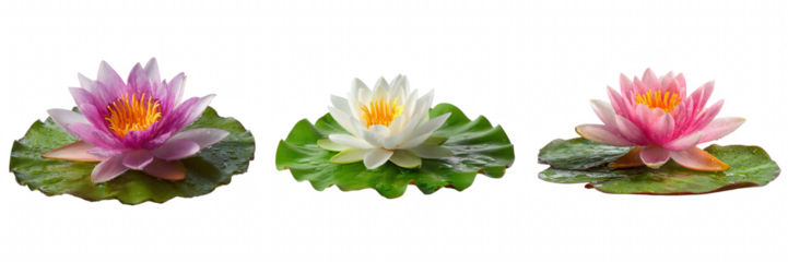 Water Lily Lotus Flower Blossomon With Leaf Set Transparent Background PNG