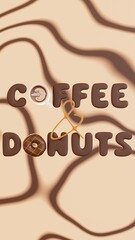 Vertical 3D infographic coffee cup donuts cafeteria patisserie latte cappuccino americano menu order combo duo casual glazed render picture rotating waves gradient texture sale backgrounds advertise