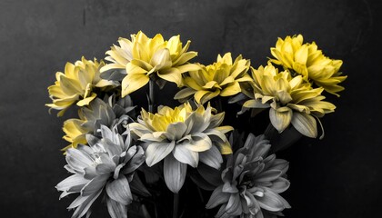 Yellow and gray flowers on dark background