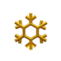 3d hexagon gold snowflake. Three-dimensional Merry Christmas decoration. Vector illustration for New Year holiday. Realistic ice weather crystal flake shape. Snow symbol - metallic element for party