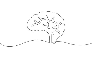 Continuous one line drawing of brain.